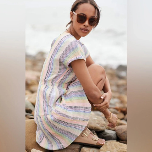 Anthropologie Dolan Left Coast Rainbow Striped Mini Dress Pockets Size Medium M - Picture 9 of 9